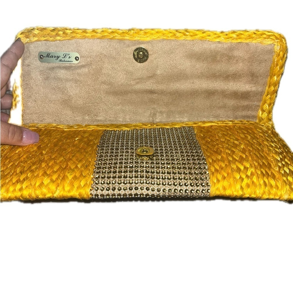 Yellow Woven Clutch from the Bahamas, Mary L’s w/Yellow Rhinestones - Picture 5 of 8